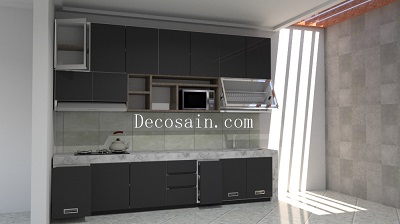 lemari dapur aluminium hitam